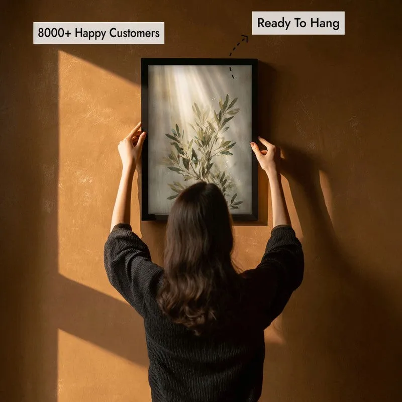 Soft Olive Grace Archival Paper Wall Painting With Black Frame media 5