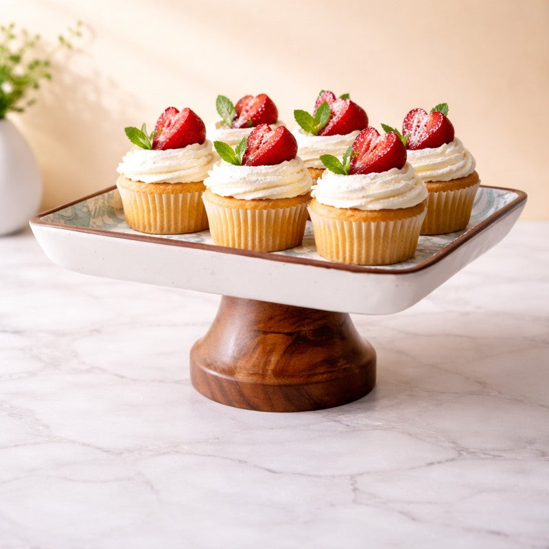 Floral Square Ceramic Cake Stand