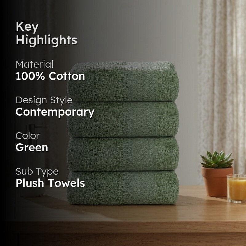 PlushAura Cotton Face Towel (Olive) - Set Of Four media 2