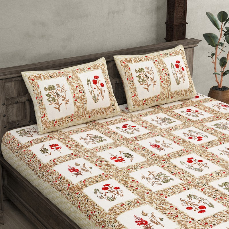 Aditri Floral Printed Cotton Bedsheet (White,Pink) - 144 TC media 5