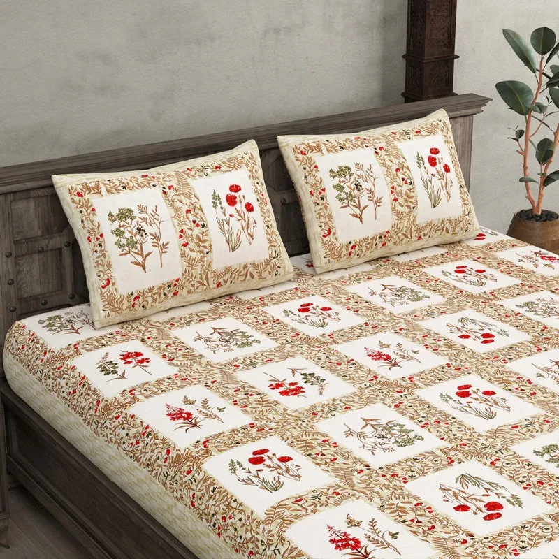Aditri Floral Printed Cotton Bedsheet (White,Pink) - 144 TC media 5