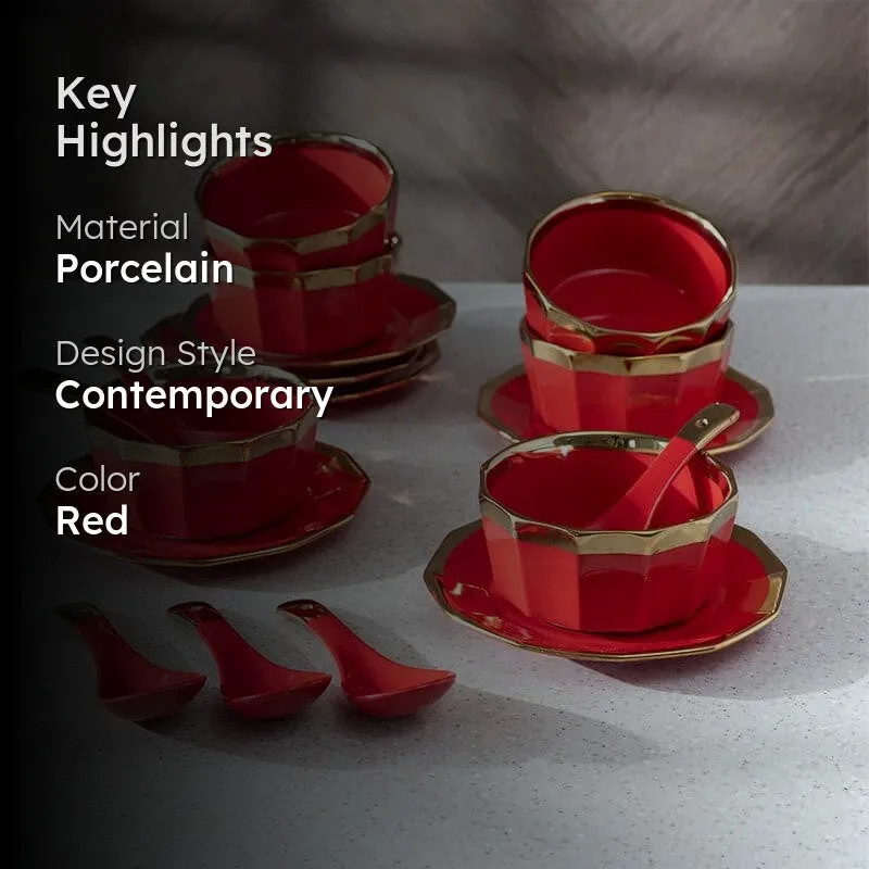 Jimo Red Soup Bowl Set (340 ML) - Eighteen Piece Set media 2