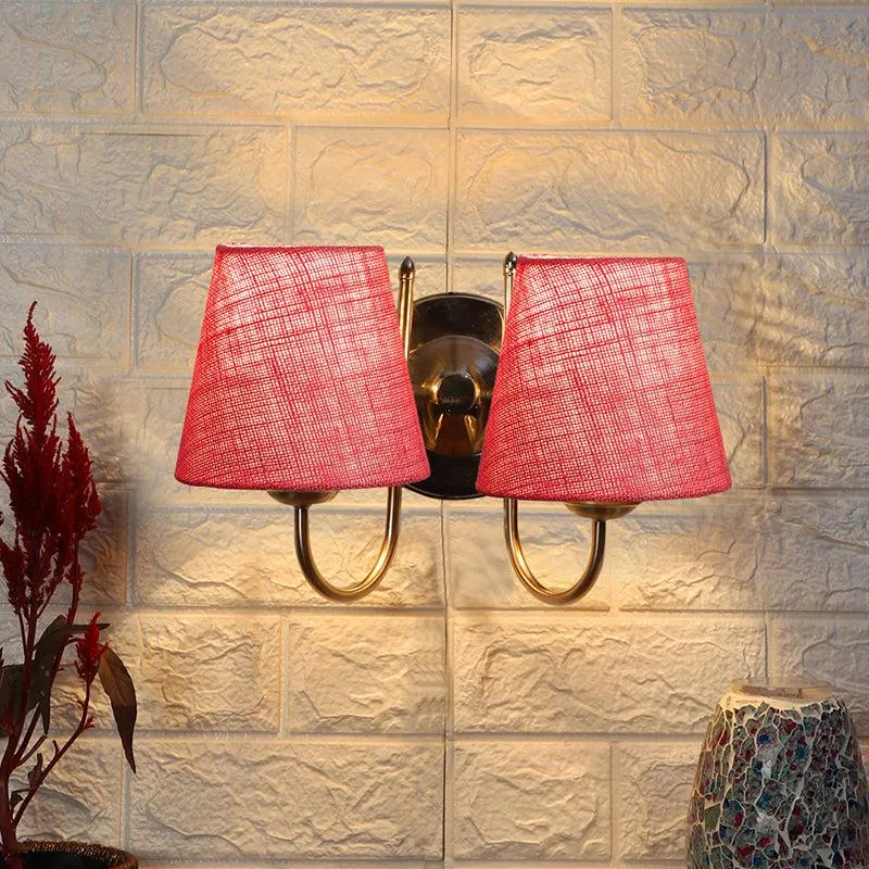 Veda Duo Conical Fabric & Metal Wall Lamp - Pink media 1