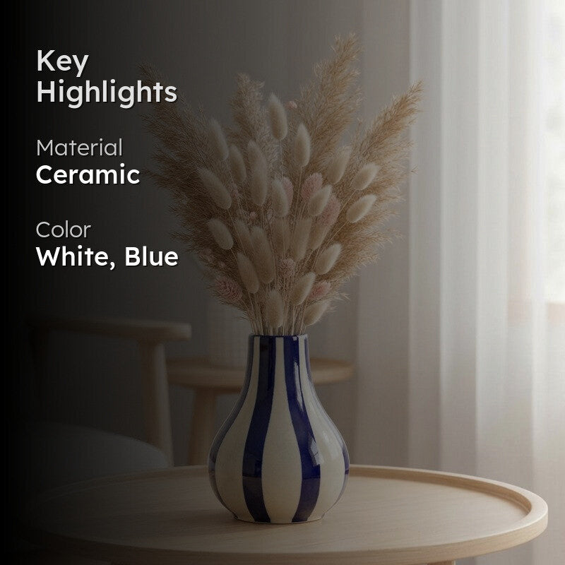Waveon Ceramic Flower Vase - White,Dark Blue media 2