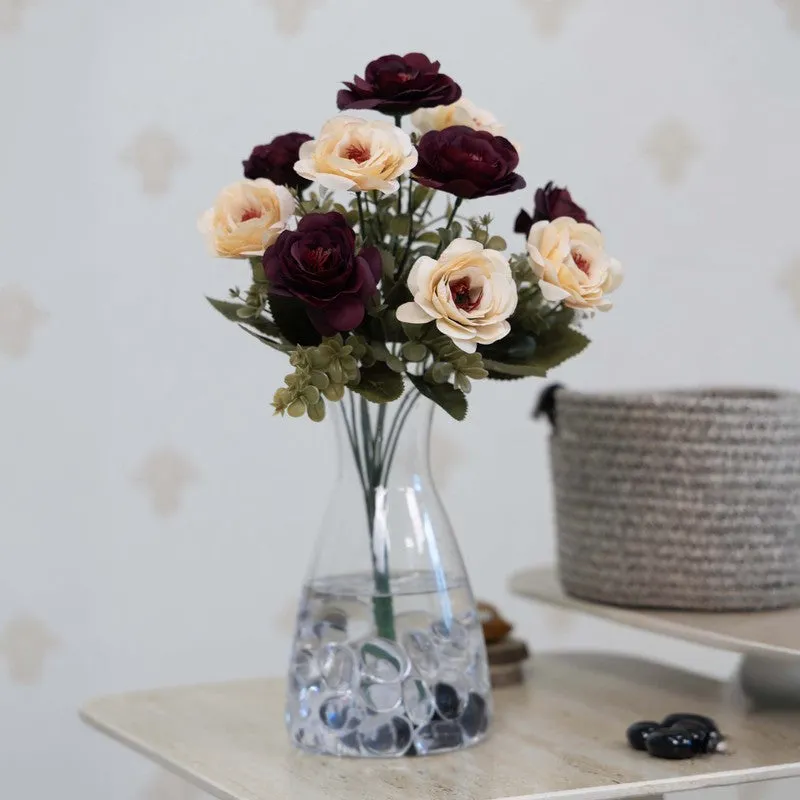 Realistic Artificial Rose Bunch - Maroon & Ivory media 1