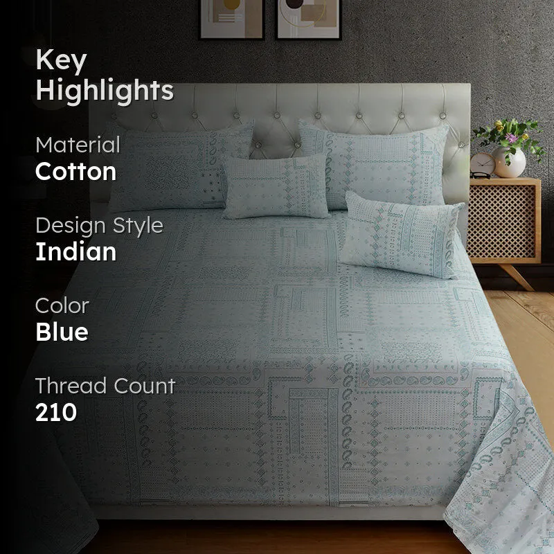 Mathieu Cotton Bedding Set (Blue/210 TC) - Five Piece Set media 2