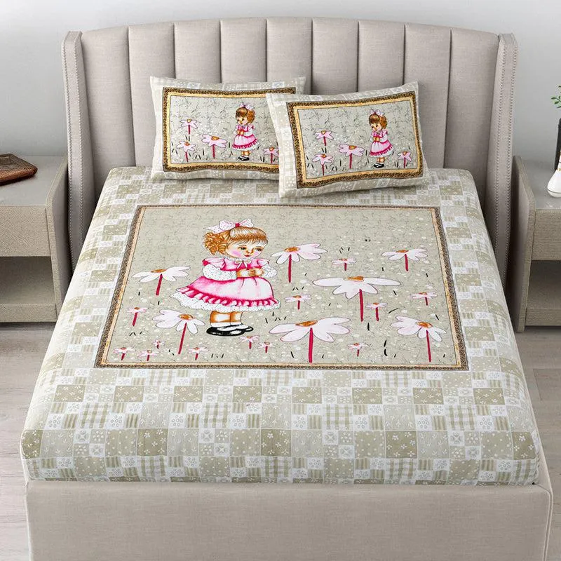 Princess Pets Kids Cotton Bedsheet (Brown) - 140 TC media 1