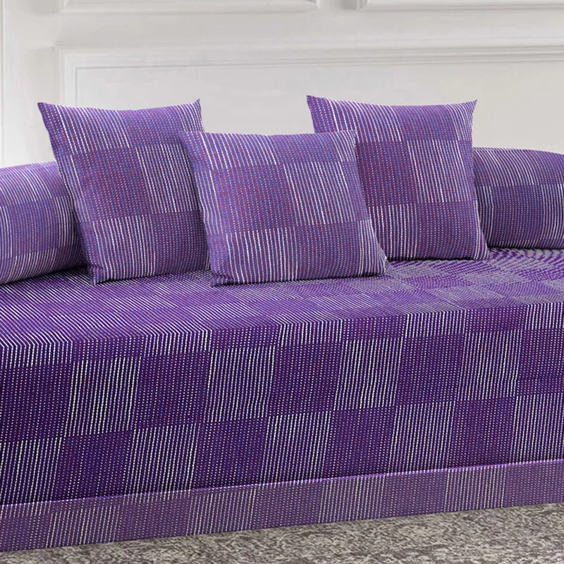 Purple Abstract Cotton Diwan Set (6 Piece) - Six Piece Set media 3
