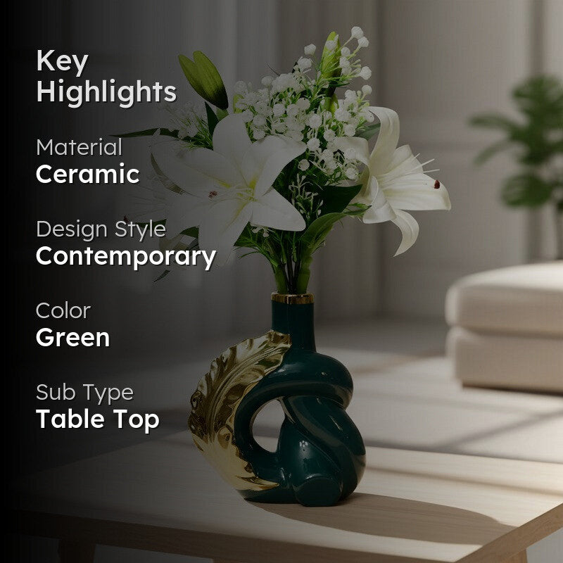 Elvion Modern Sculpted Art Vase - Green media 2