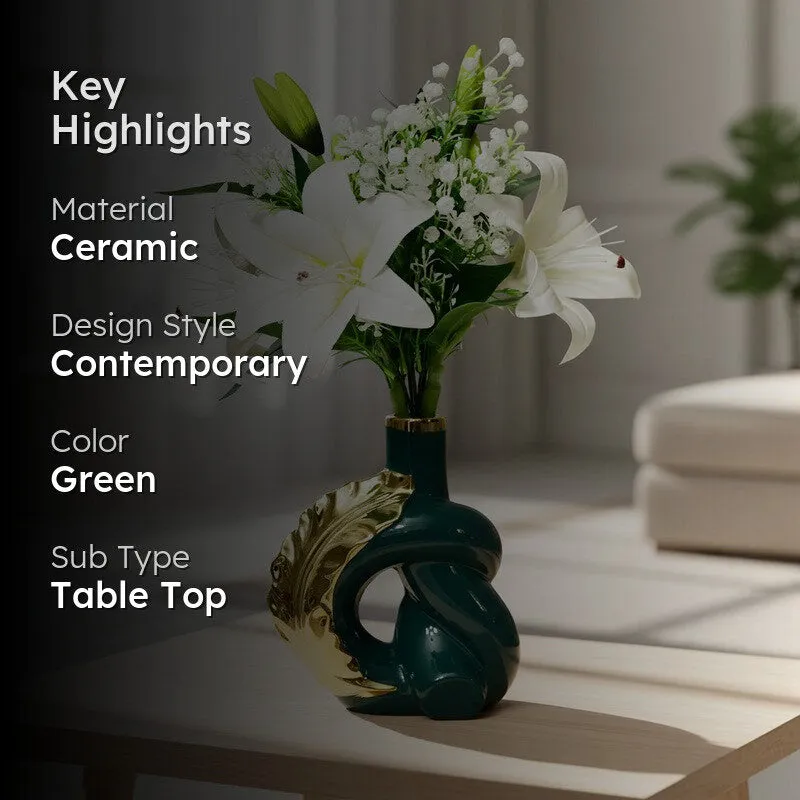 Elvion Modern Sculpted Art Vase - Green media 2