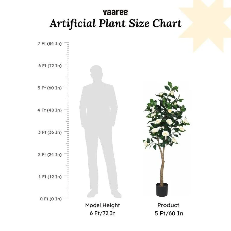 Faux Lush Mini Camellia Plant With Black Plastic Pot - White - 5 Feet media 6