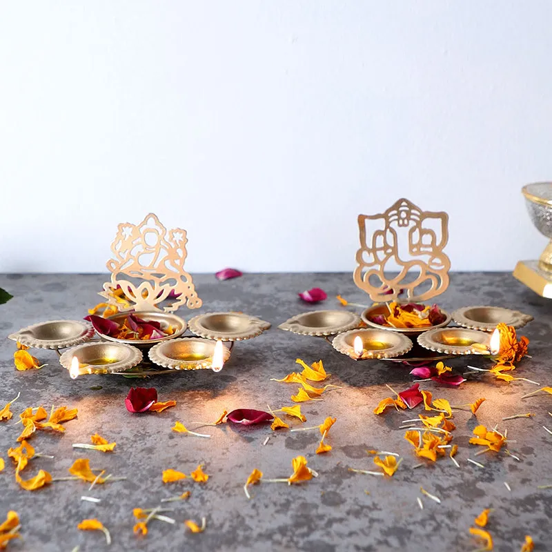 Laxmi Ganesha Tea Light Holder - Set Of Two media 1