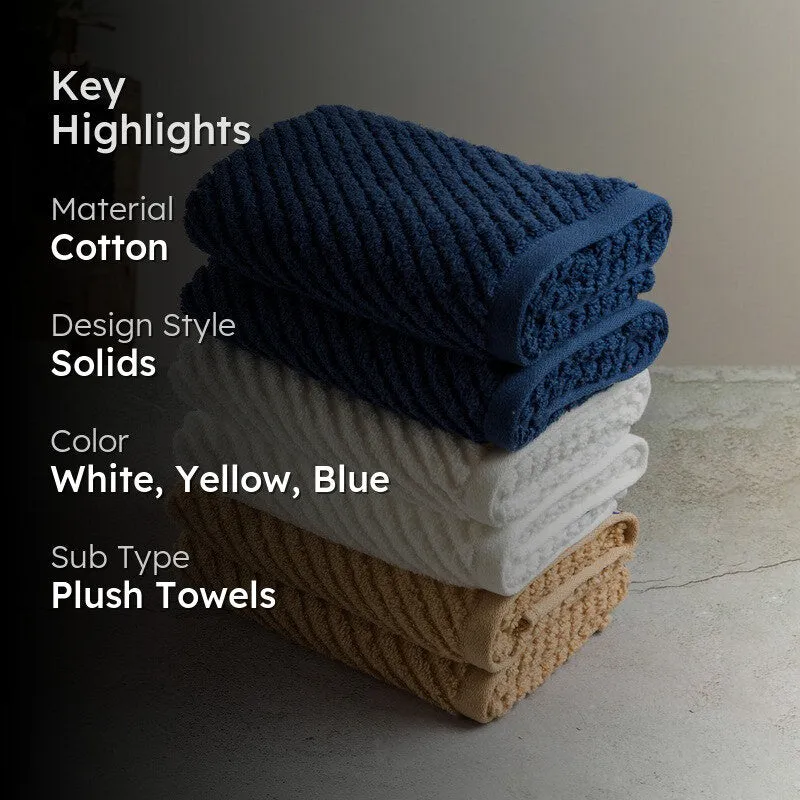 Nautica Riviera Soft Cotton Hand Towel (White, Dark Blue & Yellow) - Set Of Six media 2