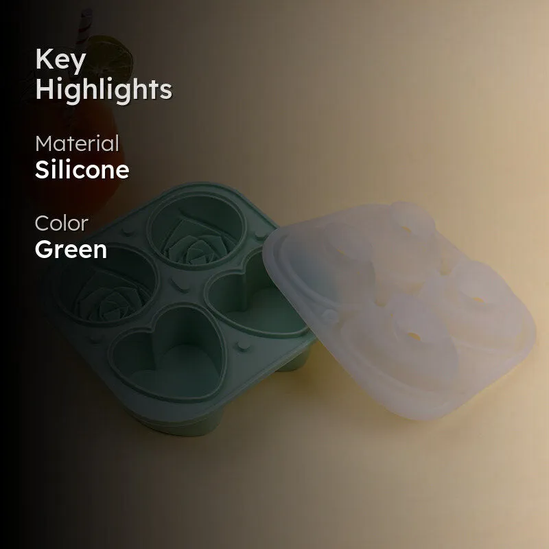 Rose Heart Silicone 4-Cube Ice Mould - Green media 2