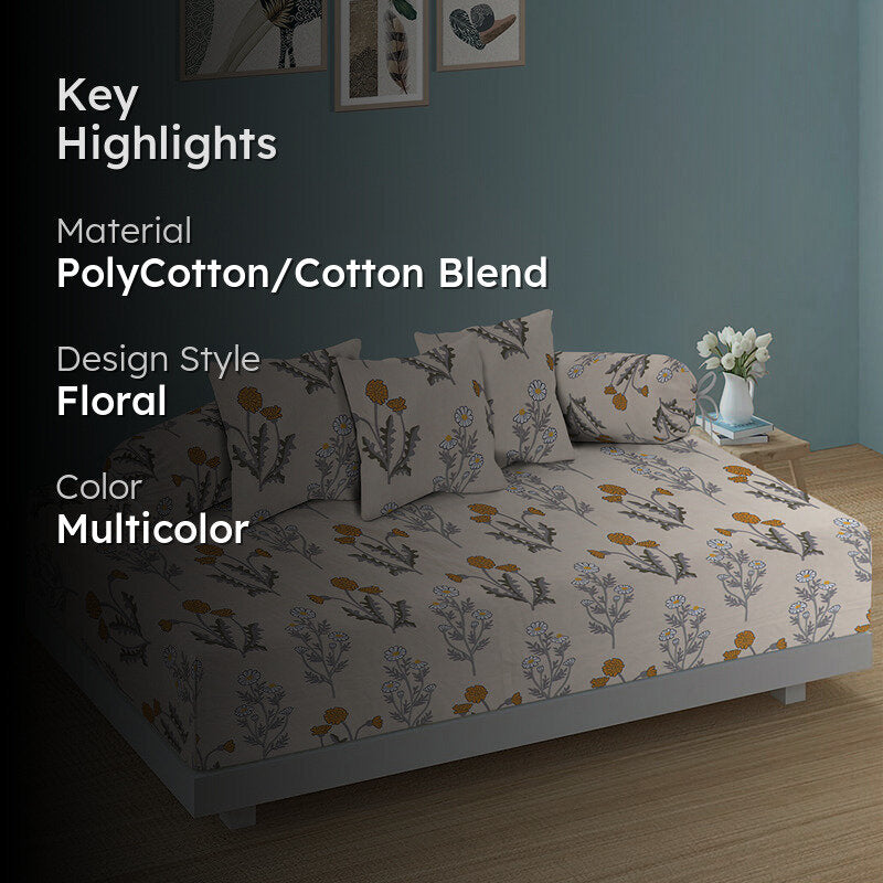 Marigold Motif Diwan Set - Six Piece Set media 2