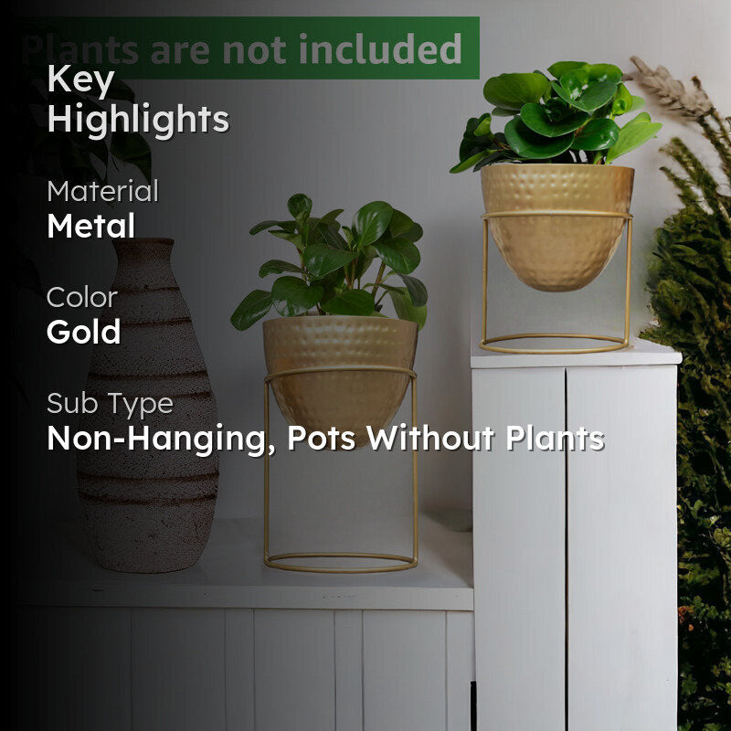 Trudene Metal Pot With Stand (Gold) - Set Of Two media 2