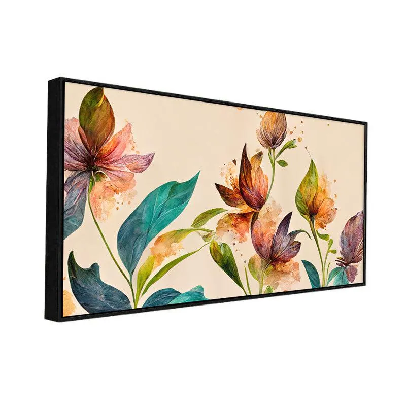 Touch Of Blue Autumn Floral Canvas Wall Painting With Frame - Black media 3