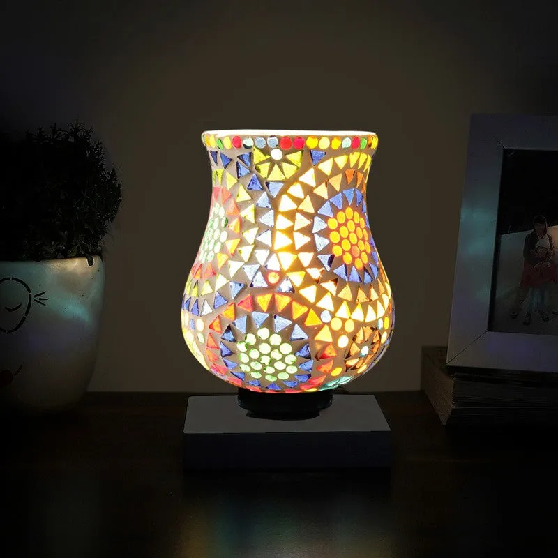 Glorite Mosaic Glass Table Lamp With Wooden Base - Multicolor media 3