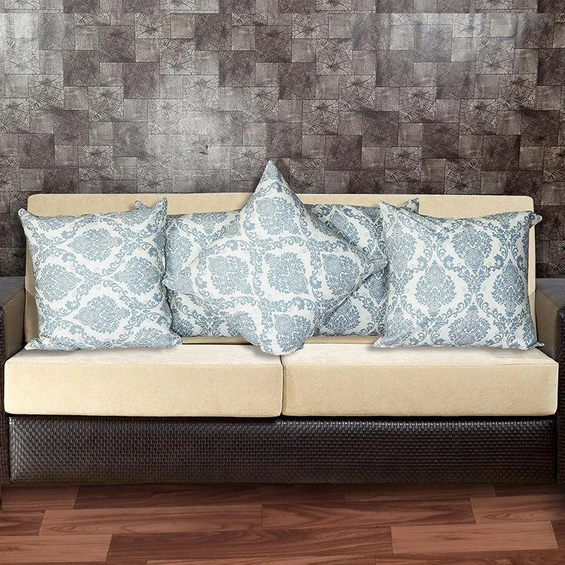 Tameira Jacquered Motif Printed Cushion Cover (Blue) - Set Of Five media 1