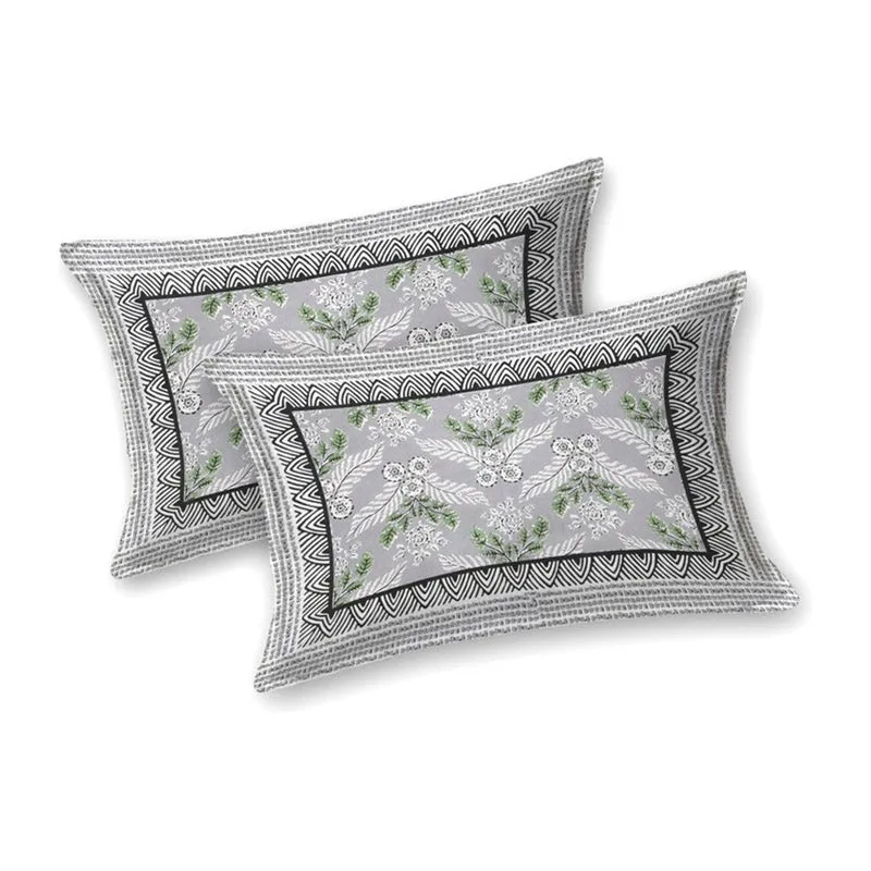 Bloomix Cotton Bedsheet (Grey,Green) - 240 TC media 4