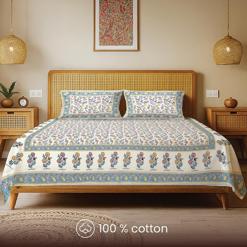 Urban Space Neerja Ethnic Cotton Bedsheet (Blue) - 200 TC media 4