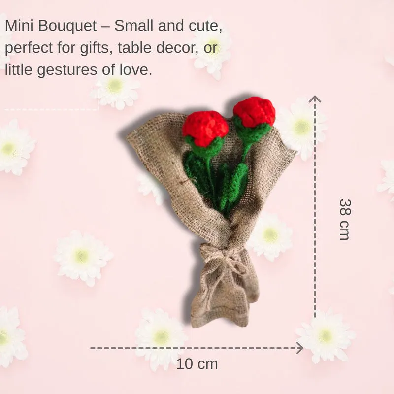 Crochet Handmade Rose Bouquet (Red,Green) - Set Of Two media 8