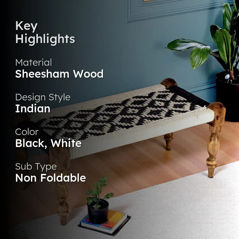 Forvo Sheesham Wooden Bench - Black,White media 2