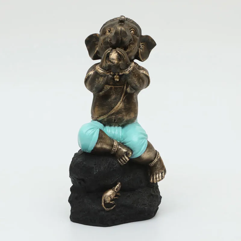 Playful Vinayaka Showpiece - Brown, Blue media 3