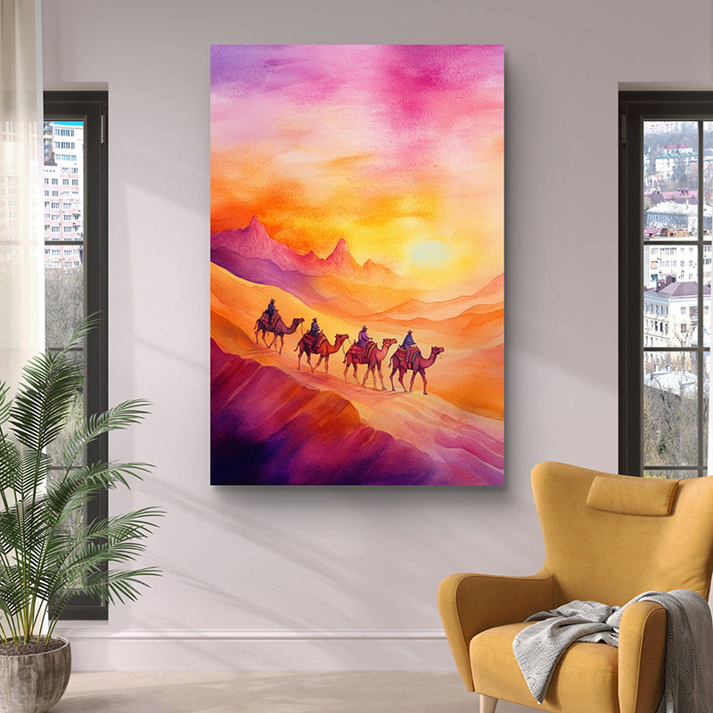 Camels & Sunsets Canvas Wall Painting