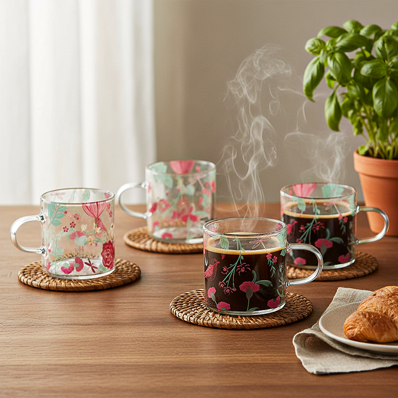 India Circus Rose Vine Glass Mug (130 mL Each Each) - Set Of Four media 1