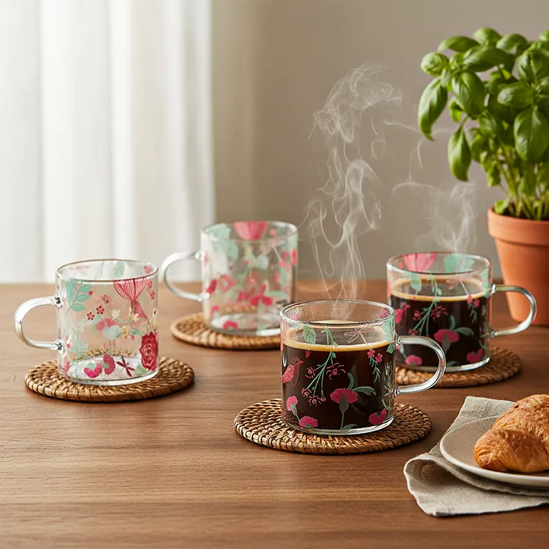 India Circus Rose Vine Glass Mug (130 mL Each Each) - Set Of Four media 1
