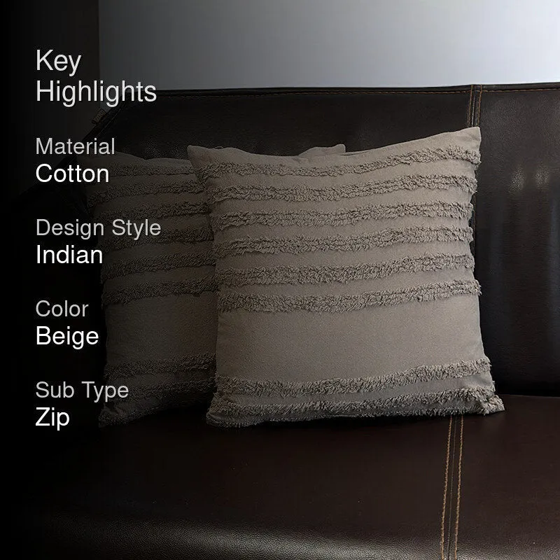 Thea Stripe Tufted Cushion Cover (Beige) - Set Of Two media 2