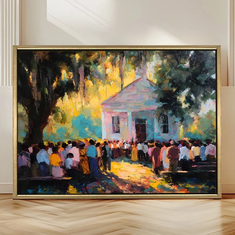 Golden Gathering Canvas Wall Painting With Frame media 4