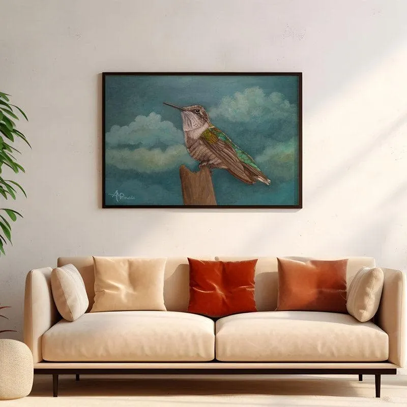 Moonlit Hummingbird Canvas Wall Painting - Black Frame media 4