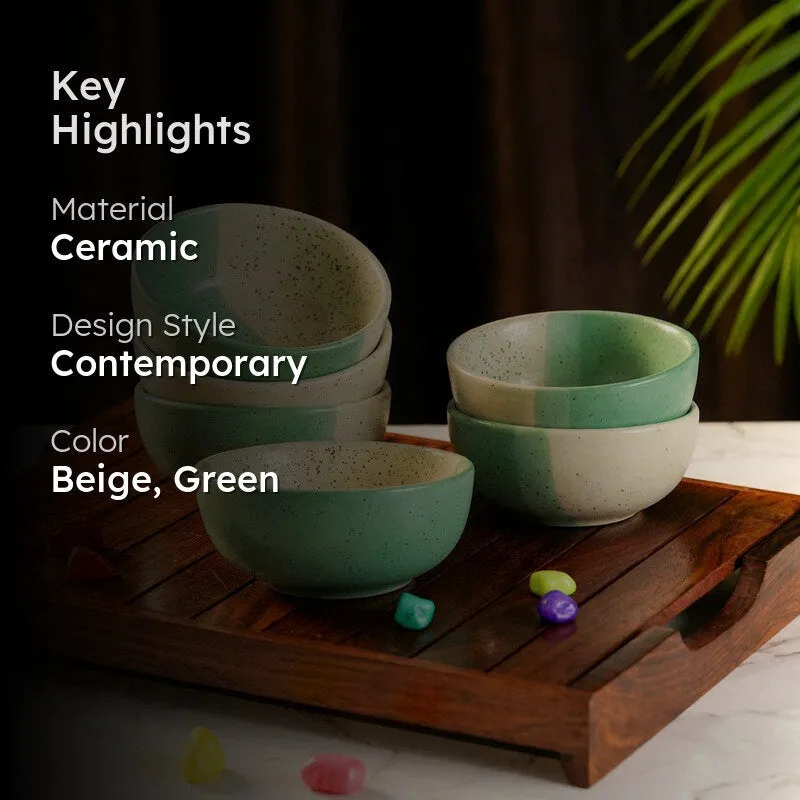 Opuluxe Ceramic Snack Bowls (Beige,Green, 200 mL Each) - Set Of Six media 2