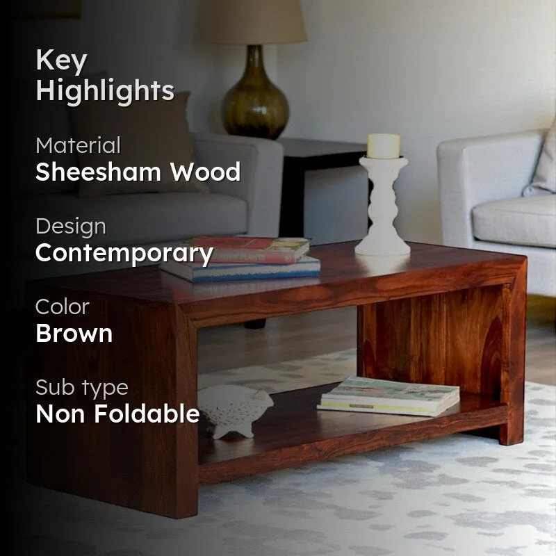 Borvon Sheesham Wooden Center Table - Brown media 2