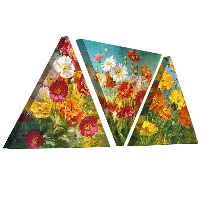 Fleur De Triangles Floral Canvas Wall Art - Set Of Three media 3