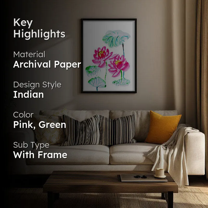 Lotus Scribbles Archival Paper Wall Art With Frame media 2