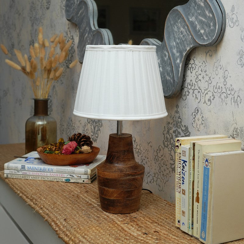 Ethereal Wooden Base Cotton Table Lamp - White,Brown media 3