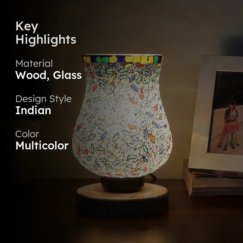 Aurean Mosaic Glass Table Lamp With Wooden Base - Multicolor media 2