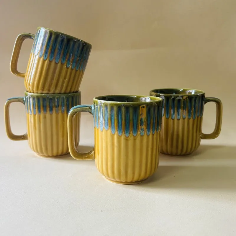Ceramic Coffee Mug (Mustard,300 mL Each) - Set Of Four media 3