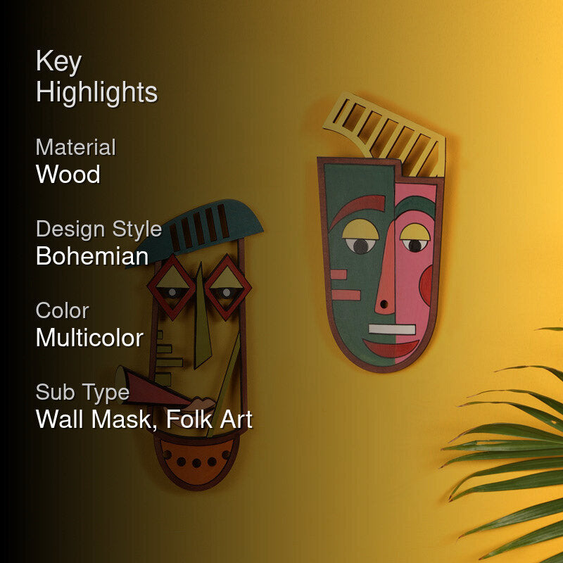 Radha Mask Wooden Wall Accent - Set of Two media 2