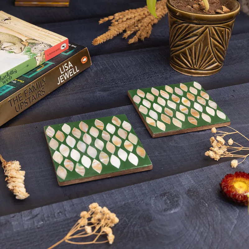Celestria Mother Of Pearl Coaster (Green) - Set Of Two media 1