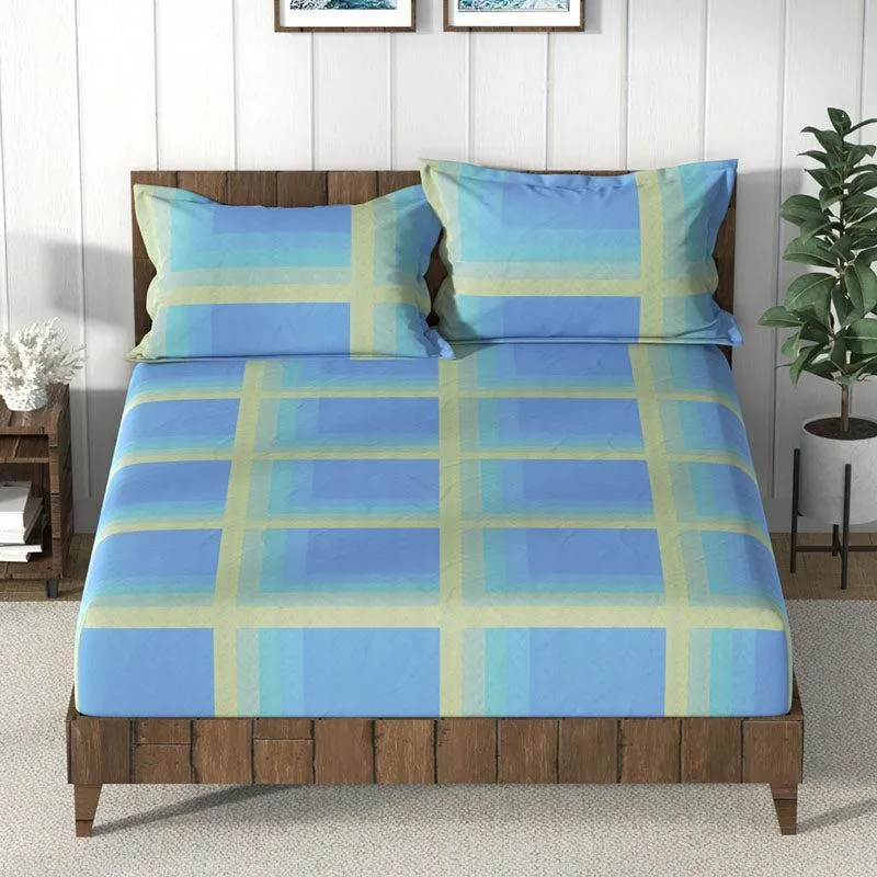 Nautica Thistle Layers Geometric Cotton Bedsheet (Blue) - 160 TC media 3