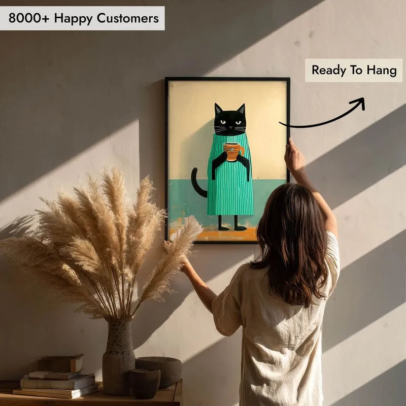 Quirky Cat Graphics Wall Painting With Frame media 8