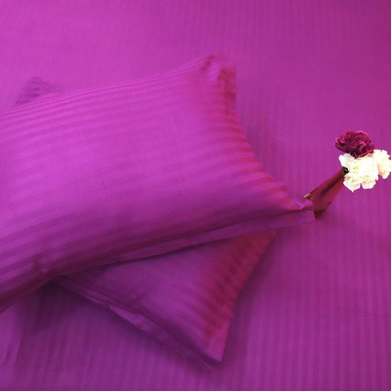 Le Coton Striped Solid Cotton Bedsheet (Violet) - 250 TC media 5