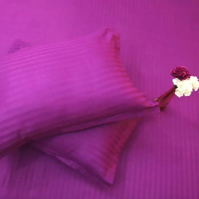 Le Coton Striped Solid Cotton Bedsheet (Violet) - 250 TC media 5