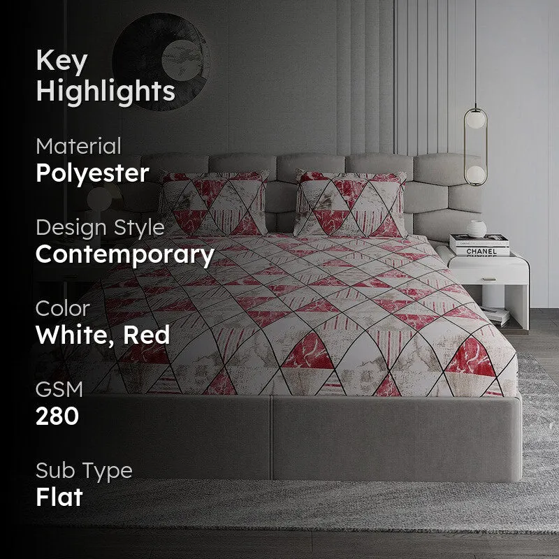 Monte Carlo Urban Triangle Bedsheet (White,Red) - 280 GSM media 2