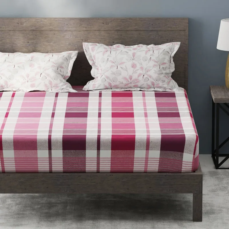Check Flora Microfiber Microfiber Bedsheet (Maroon, Pink) - 150 GSM media 3