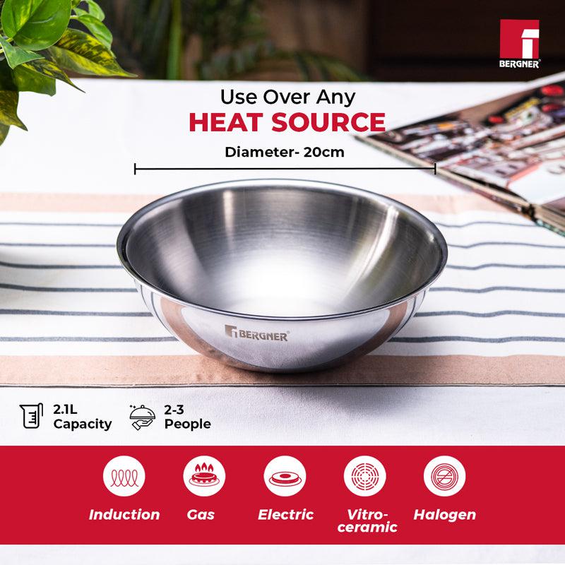 Bergner Tripro Triply Stainless Steel Cook and Serve Tasra With Lid - 2000 ML - 2000 ML